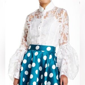 Floral Organza White Sheer Peplum Button Down Top Sz M NWT